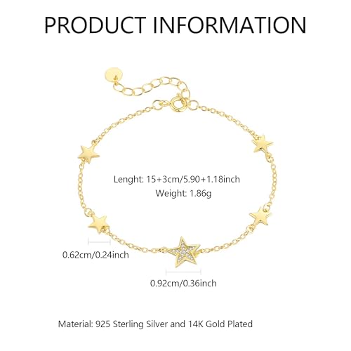 SUYACS 14K Gold Plated Star Red String Bracelets for Women Dainty Paperclip Heart Cubic Zirconia Link Chain Bracelet Friendship Bracelet Best Friend Birthday Prom Gifts to Daughter Friends4