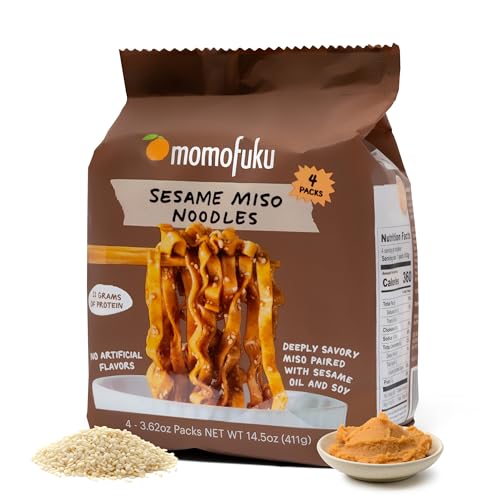 Momofuku Sesame Miso Ramen Noodles by David Chang, 4 Pack of Restaurant Quality Instant Noodles with 12g of Plant-Based Protein