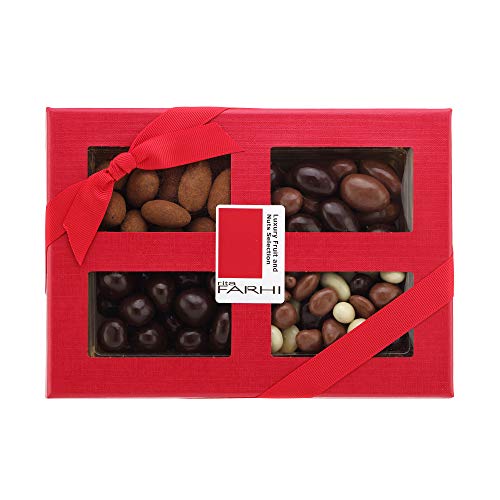 Rita Farhi Chocolate Covered Nut Selection Luxury Gift Box 390g - Almonds, Brazil Nut, Hazelnuts. Cinnamon Dusted and Chocolate Covered Nuts - New Palm Oil Free Recipe