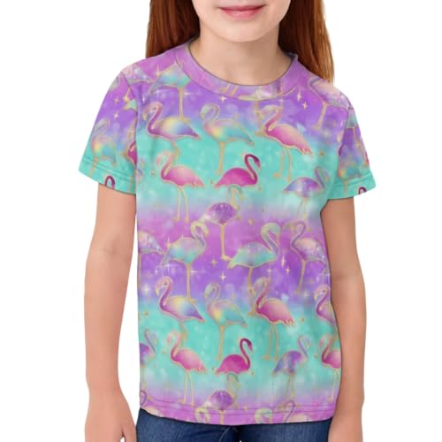Image of ENLACHIC Girls Teens Pink Flamingo Printed Summer Short Sleeve T-Shirts Cute 3-16 Years