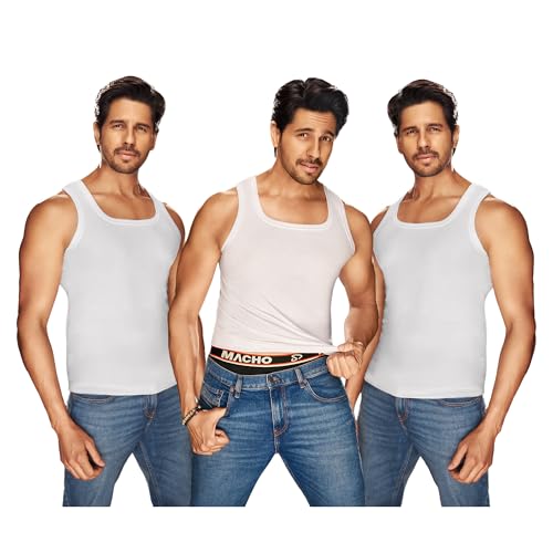 Image of sporto Macho Men's Vest | 100% Combed Cotton | U Neck Sleeveless Innerwear | Soft Hand Feel Comfort Fit | Good Absorbency | Everyday Wear | Color May Vary (Pack of 3)