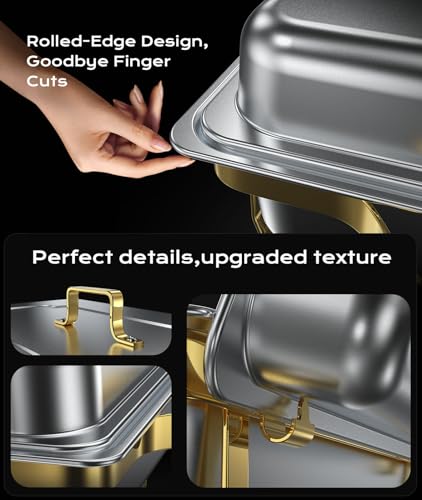 Chafing Dishes for Buffet 2 Pack, 9QT [Elegant Gold and Silver Colors] Stainless Steel Chafing Dish Buffet Set [Sturdy and High Grade] Chafers and Buffet Warmers Sets for Any Party with Complete Set