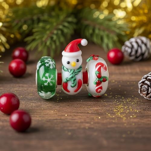 Dijes de plata .925 con cristal de Murano navideño para pulseras 3