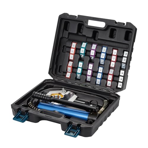 Garvee Prensa Manual Hidráulica para Mangueras de Aire Acondicionado - Engarzadora Separada con Bomba - Incluye 7 troqueles, tijeras y guantes - Reparación profesional de mangueras AC - 7 juegos, con