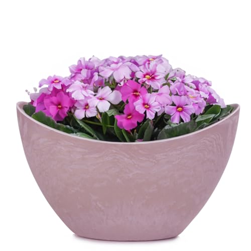 Vaso ovale per piante da esterno – Vaso decorativo alto in pietra rosa effetto pietra come vaso da fiori – 24 cm Jardiniere per giardino, balcone o cimitero come gioiello resistente alle intemperie