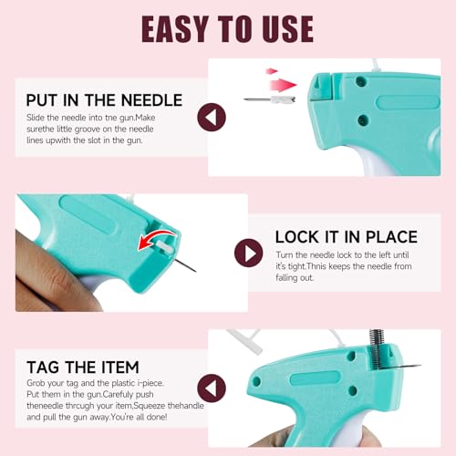 Image of Aqua and White Mini Tagging Stitch Gun for Clothing- Tagging Gun Clothes Stapler Sewing Hemming Tool Stitching Gun with 6 Needles and 2000 Blackand 2000 White Fasteners