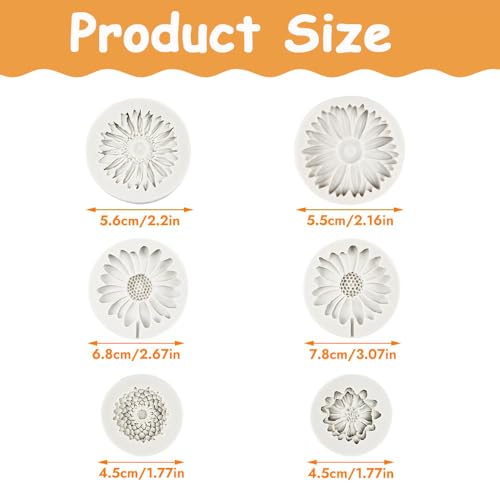 SinChic Moule en Silicone Fleurs,6 PCS Moules À Fleurs Tournesol Marguerite Réutilisables 3D Moules à Bougies en Forme de Marguerites pour Fondant Décoration de Gâteaux Accessoires de Bricolage – vue 6