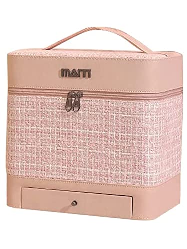 SIBY PU Leather Makeup Organizer Cosmetic Case | Makeup Train Case Cosmetic Organizer for Makeup Brushes, Toiletry | 4 Layer Waterproof Travel Toiletry Bag with Mirror for Women & Girls (Pink)