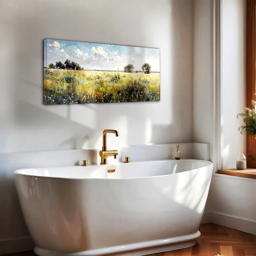 SERIMINO Rustic Landscape Wall Art Prints, Country Outdoor Scenic Large Wall Decor, Nature Meadow Wildflower Canvas Painting, Bright Pictures for Living Room Modern Farmhouse Kitchen 20X40 Inch