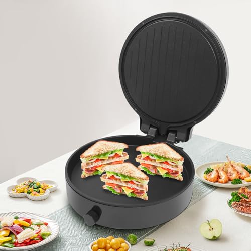 Countertop Pizza Maker with Temperatures control, 12in Quesadilla Calzone Maker, 110V Pizza Oven Converts to Electric indoor Grill for Home or School, Prevent-Stick (Black)