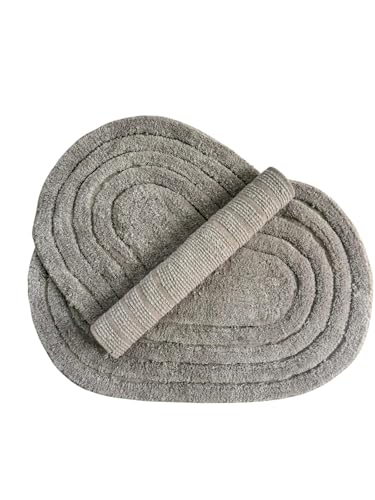 Image of My Home Cotton Door Bath Mat Super Soft Non Slip Mats for Bathroom, Door,Large, Pack of 2 (Oval Solid Beige)