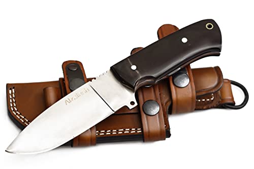Alzafash Horizontal Carry Knife, Hunting Knife With Sheath, Fixed Blade Knife With Cow Horn Handle, Tracker Knife With High Carbon Steel Blade (Cow Horn Handle) #TOP24