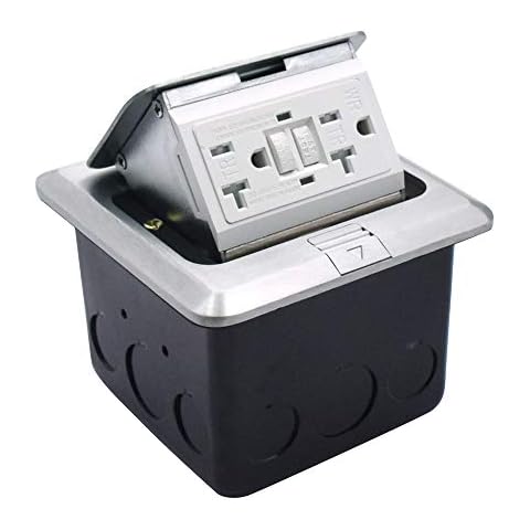 PetSply UL Listed Pop Up Electrical Floor Outlet Cover Box 20 Amp 125V with GFCI Stainless Steel Cast-iron Junction Boxes Aluminum Covers Square Cover