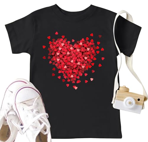 Image of LAZYCHILD Kids Valentine Shirt Girls Valentines Day Shirts Heart Graphic Long Sleeve Striped Tee Tops 5-14 Years