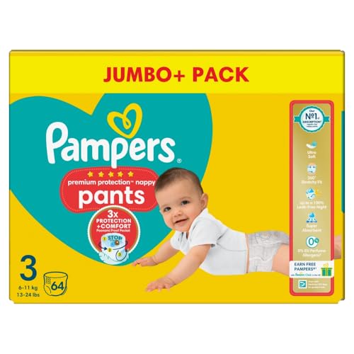 Pampers - Pantalones Premium Protection - Talla 3 - Mega Pack - 64pcs - 6/11 KG