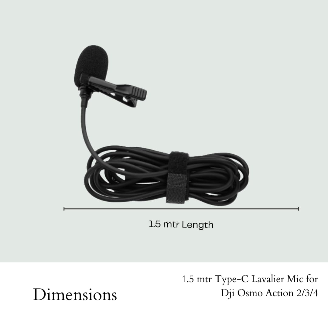ELFOG Type-C Lavalier Mic,1.5 Mtr Length Suitable for DJI Osmo Action 6/5/4/3,Pocket 3 Sport Camera Accessories Moto Vlogging Helmet Mic 1