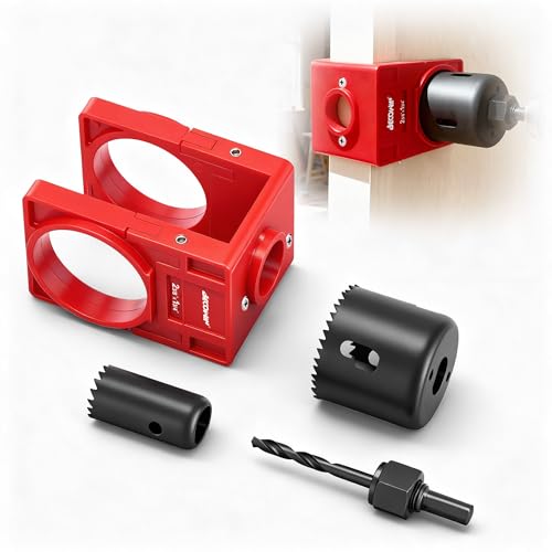 BECOWIN 1-3/8' - 1-3/4' Door Lock Installation Set with Guide Template, Door Lock Hole Saw Kit ldeal for Wooden Doors, Red