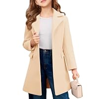 Haloumoning Girls Dress Coat Kids Single-Button Lapel Wool Blend Long Winter Jackets with Pockets 5-14 Years