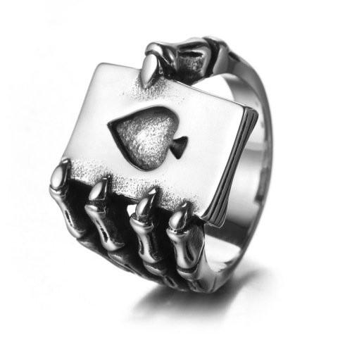 LOPEZ KENT Punk Skeleton Hommes Titane Spader Anneaux Poker Taille 57