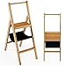 COSTWAY 3 Step Bamboo Ladder, Folding Step Stool with Storage Bag, High Handrail and Wide Pedal, Multi-Use & Space-Saving Lightweight Portable Stepping Stool for Home, Kitchen and Office