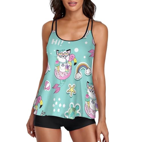 Bikini avec Short Maillot de Bain Chat Licorne Femme et Robe Plage