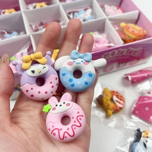 Image of Radiance 12 Pcs Donut Shape Animal Erasers for Kids | Cute Pencil Erasers for Girls & Boys | School Stationery Set | Birthday Return Gifts for Children (Multicolor)
