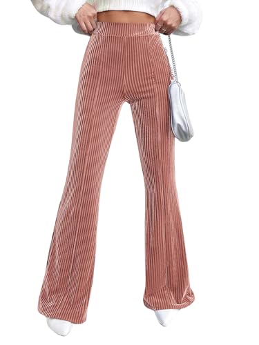 Women's Velvet High Waisted Flare Pants Elastic Wide Leg Bell Bottom Trousers