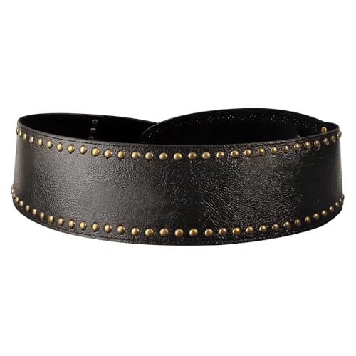 Vintage Leather Belt Y2K Adjustable Belt PU Leather Retro Wide Waist Belt for Dress Short Halloween Cosplay Costume3