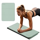 Foldable Exercise & Yoga Pad for Gym or Home Use, 1.2' Thick Eco-Friendly Kneeling Pad & 14'x24' Push Up Mat for Man Woman Kids, Non-Toxic POE Kids Play Mat, Lightweight Gym Cushion for Yoga, Pilates (Green+Black)