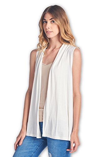 Women's Sleeveless Extra Soft Viscose Made from Bamboo Layering Casual Cardigan Vest - Made in USA (Small, Ivory)