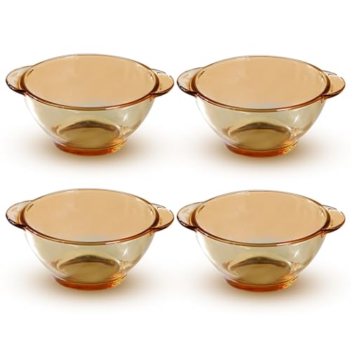 Image of The Better Home Set of 4 Borosilicate Glass Bowls | 450 ml Each | Microwave Safe | Scratch Resistant | Serving & Mixing Bowls for Kitchen | Round | Transparent | Amber