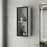 Pllrbvshs Mobiletto Bagno Sospeso in Legno Massiccio con Antea in Vetro Temprato, Armadietto a Muro con Telaio in Alluminio, Mobile per Medicinali, Cucina, Balcone, Bianco.(White+B,25 x 14 x 60 cm)