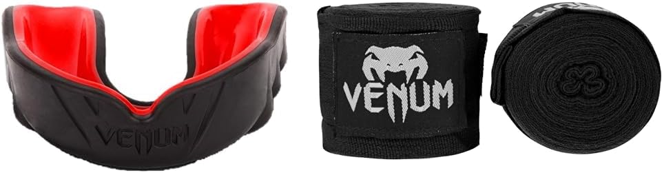 Venum Adult Challenger Mouth Guard Black/Red One Size & Adult Kontact Hand Wraps and Arm Guards Black 4 m