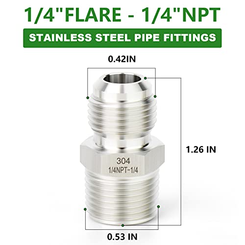 Image of TAISHER 5PCS Forging of 304 Stainless Steel Tube Flare Fittings, 1 /4 inch Male Flare x 1 /4 inch NPT Male, Half Union