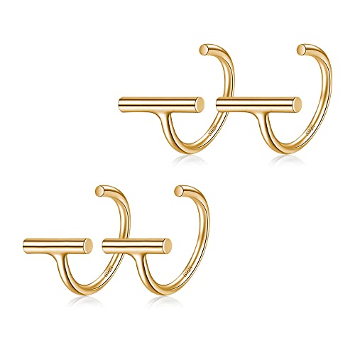 Image of CHIC & ARTSY 925 Sterling Silver Half Hoop Earrings for Women, Small Huggie Hoops Set with Ball Bar Star Moon Cross & Pearl, Lightweight Comfort Fit Everyday & Sleep Earrings