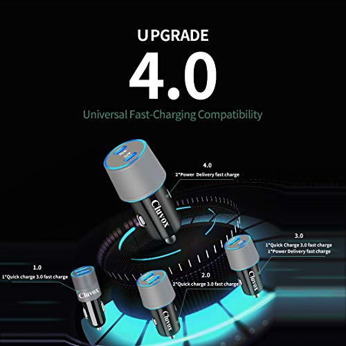 Cluvox-Dual-USB-C-Fast-Car-Charger-Compatible-for-Samsung-Galaxy-S10-PlusS10S10ES9A20A50A70Note-109-Google-Pixel-3a3a-XL3-XL2-XL-18W-Power-Delivery-Rapid-Car-Adapter-with-3FT-Type-C-Cord