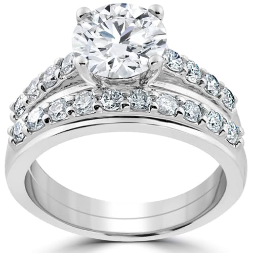 Pompeii Certified 3ct Diamond Engagement Ring Wedding Band Set 14k White Gold Lab Grown (G/H,VS2-SI1)