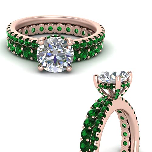 Image of Choose Your Gemstone Hidden Halo Diamond CZ Ring with Gemstone Band Rose Gold Plated Round Shape Wedding Ring Sets Minimal Modern Design Birthday Gift Wedding Gift US Size 4 to 12