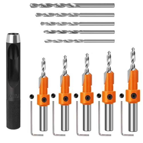 Image of Serplex 10Pcs Wood Countersink Drill Bit Set, 5Pcs Countersink Drill Bit with 5Pcs Extra Pilot Drilling Bits with 5 /16 inch Round Shank, Counter Sinker Drilling Bits Set for Woodworking