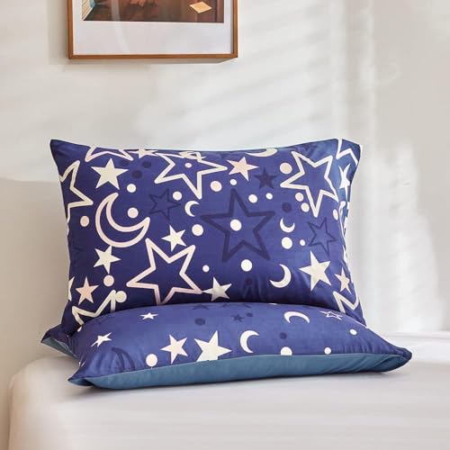 Galaxy Glow in The Dark Bedding Set for Girls Kids Blue Universe Starry Night Duvet Cover Super Soft Glow 135x200cm Bed Outer Space Stars Moon Comforter Cover Set Girl Bedroom - Image 3