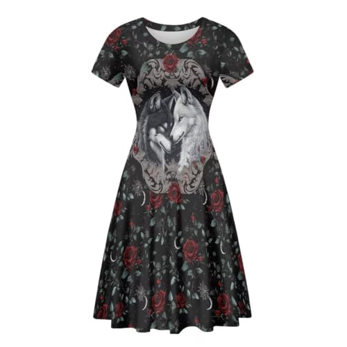Image of Irisjudy T Shirt Dress for Women Short Sleeve Girls Short Sleeve Dress Plus Size, O Neck Knee Length Midi Dress for Ladies
