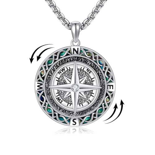 Compass Thor Hammer Necklace Sterling Silver Viking Compass Mjolnir Jewelry Gift for Men