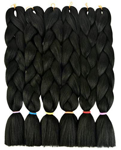 LOHXINHAIR Braiding Hair 24 Inch 6 Packs Black Kanekalon High Temperature Synthetic Jumbo Braids Crochet Hair Extensions Soft Yaki Texture