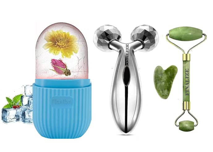 Finalize 3D Manual Face & Body Massager, Jade Stone Roller, Ice Roller, Gua Sha Tools, 360° Rotation, Anti-Aging, Solar Powered