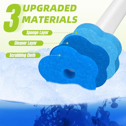 Image of Disposable Toilet Brush, Extended Handle with 12 Cleaner Refills Toilet Brush for Toilet Bowl Cleaners, Bathroom Cleaning