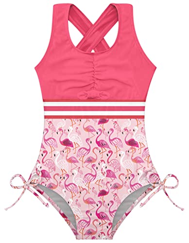 Image of BFUSTYLE Girls One Piece Swimsuit Cute Striped Bathing Suit Hawaii Swimwear 6-17 Years