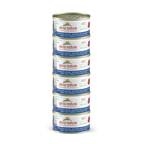 Almo Nature HFC Natural - Nassfutter für ausgewachsene Katzen - Thunfisch & Muscheln - Human Grade Glutenfrei - 6 x 70g