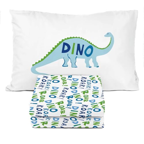 Sunny Side Up Dino Roar Twin Sheet Set - 3 Piece Kids Bedding Set Includes Pillow Cover – Super Soft Dinosaur Microfiber Sheets