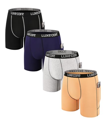 4 Pack Men's Underwear with Pockets, Comfortsoft Moisture-Wicking Boxer Briefs, Multiple Colors(S-XXL)