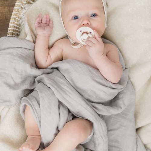Image of Ali+Oli Muslin Swaddle Blanket for Baby (Taupe) Large 47 inch x 47 inch Soft Rayon Made from Bamboo & Organic Cotton, Machine Washable Receiving Blanket Wrap for Newborn to Toddler